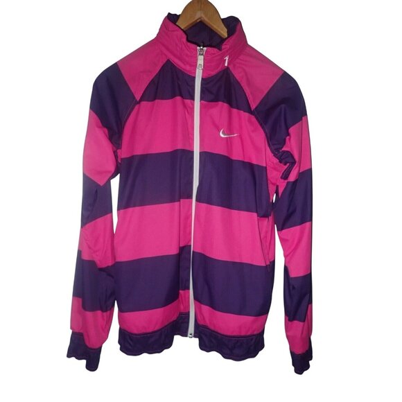 Vintage Y2K Nike Womens M‎ Pink Purple Reversible Striped  Windbreaker jacket - Picture 1 of 7